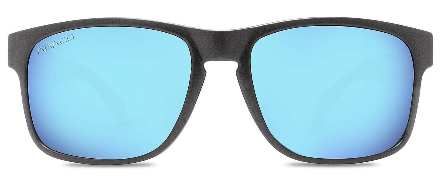 Abaco Dockside Matte Black Sunglass Polarized Caribbean Blue Mirror Lens Front