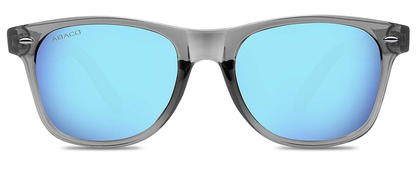 Abaco Laguna Crystal Grey Sunglass Polarized Caribbean Blue Mirror Lens Front