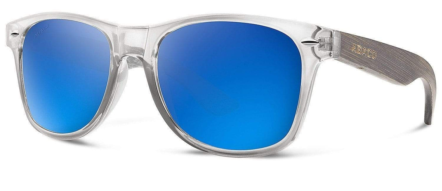 Abaco Taylor Clear Bamboo Sunglasses Polarized Deep Blue Lens Side