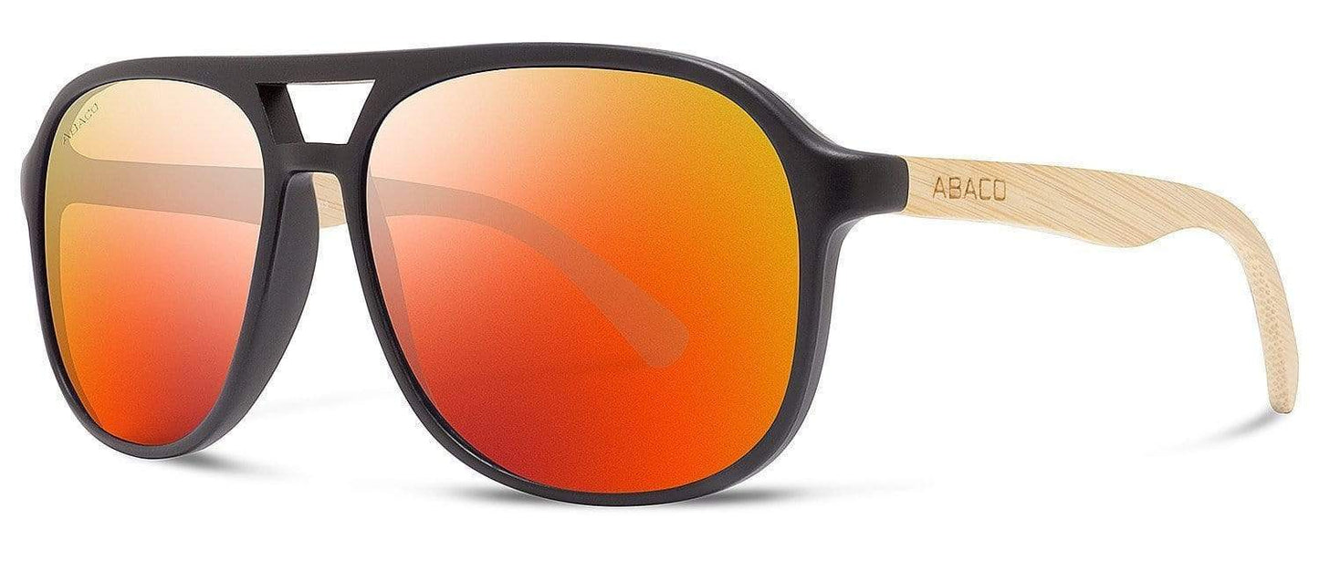 Abaco Pitbull Matte Black Bamboo Sunglass Polarized Fire Mirror Lens Side