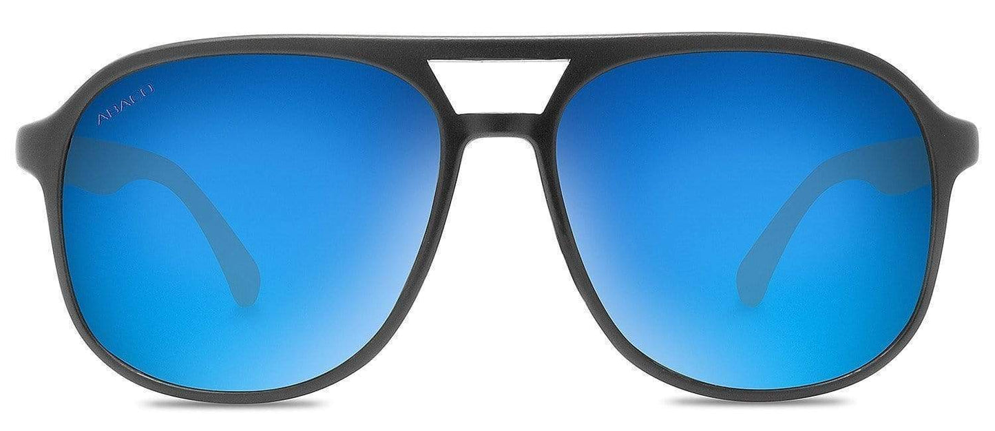 Abaco Pitbull Matte Black Bamboo Sunglass Polarized Blue Mirror Lens Front