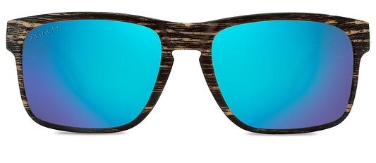 Abaco Dockside Black Wood Sunglass Polarized Ocean Mirror Lens Side