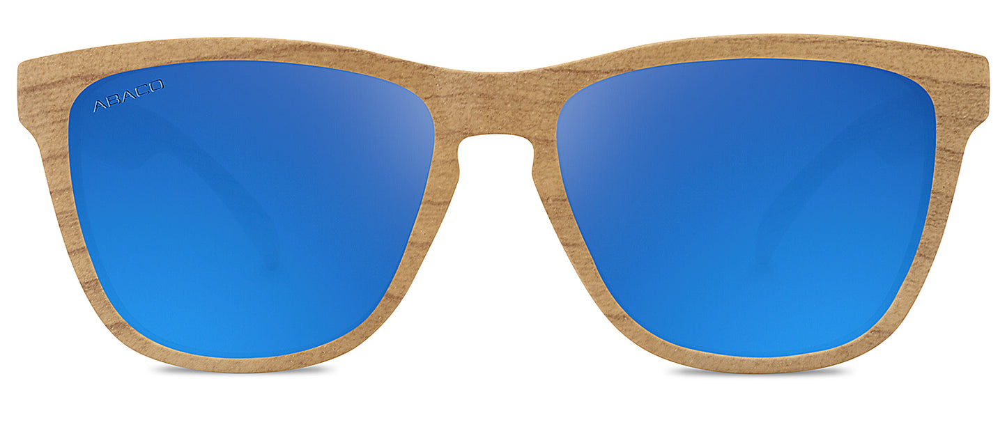 Abaco Kai Grey Wood Sunglass Polarized Blue Lens Front