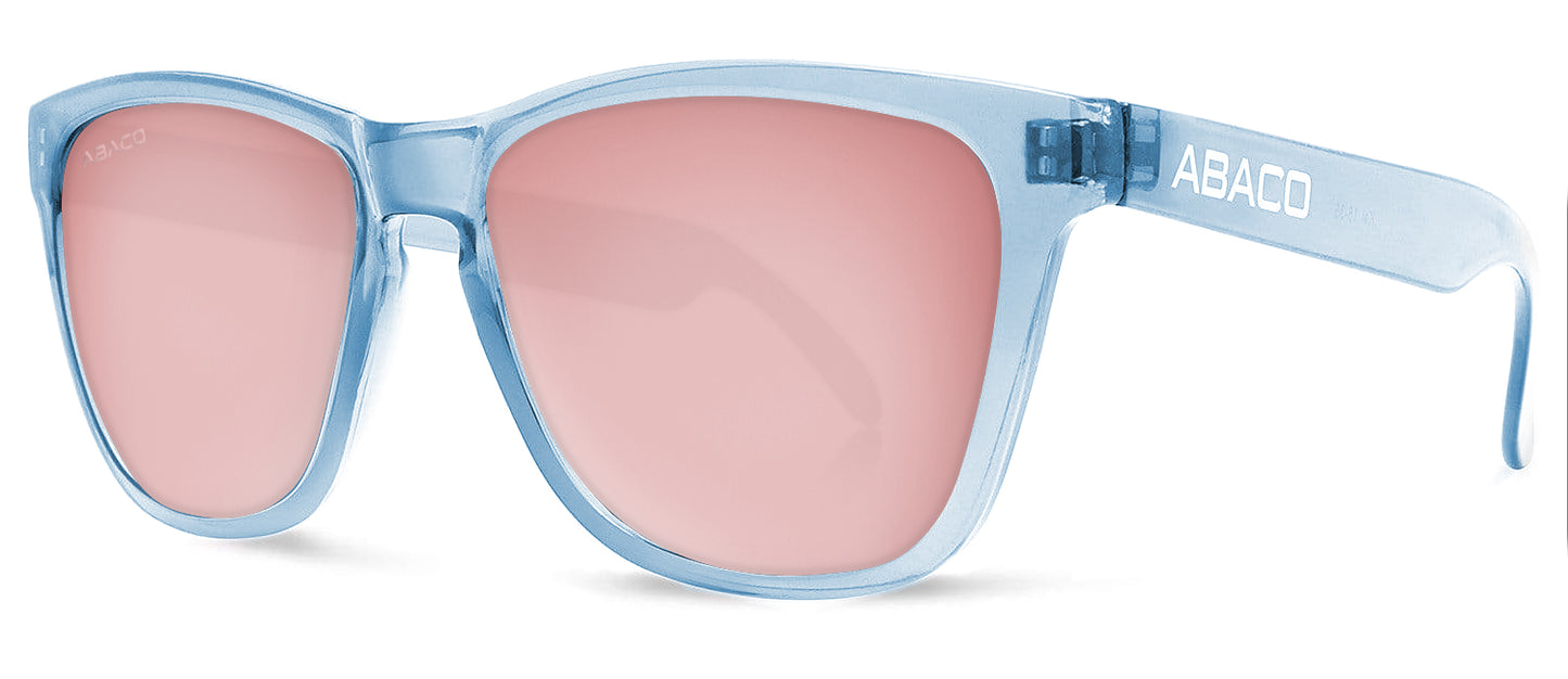 Abaco Kai Translucent Blue Sunglass Polarized Rose Gold Lens Side