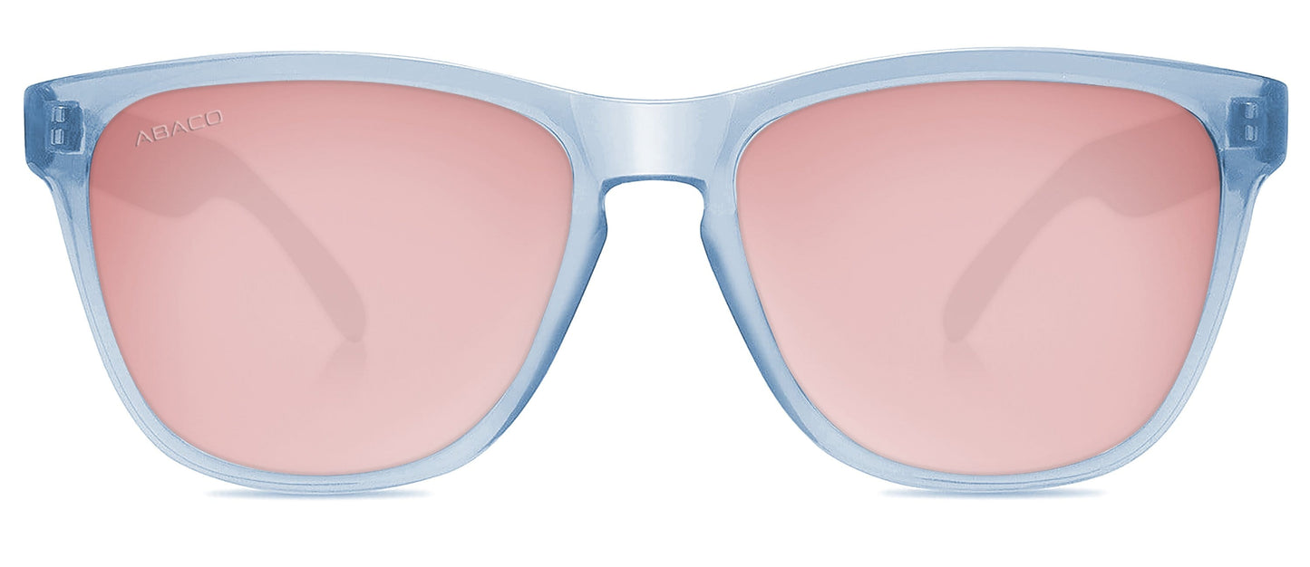 Abaco Kai Translucent Blue Sunglass Polarized Rose Gold Lens Front