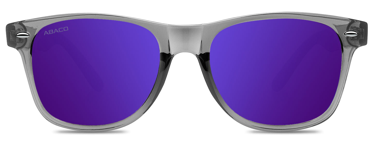 Abaco Laguna Crystal Grey Sunglass Polarized Purple Mirror Lens Front