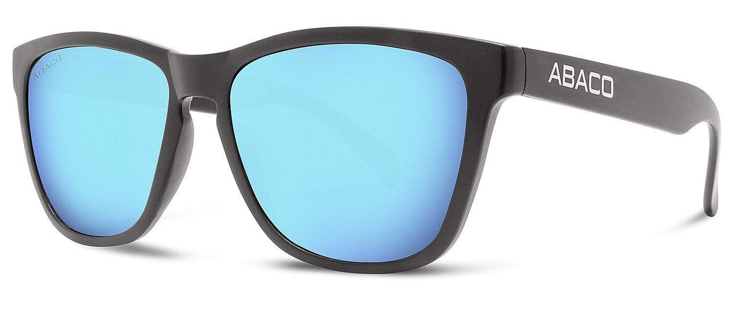 Abaco Kai Matte Black Sunglass Polarized Caribbean Blue Mirror Lens Side