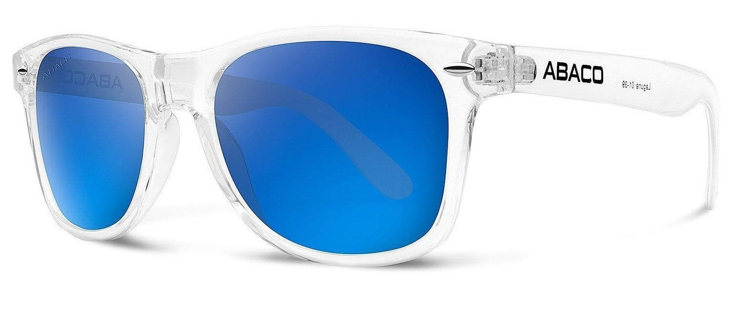 Abaco Laguna Crystal Clear Sunglass Polarized Deep Blue Mirror Lens Side