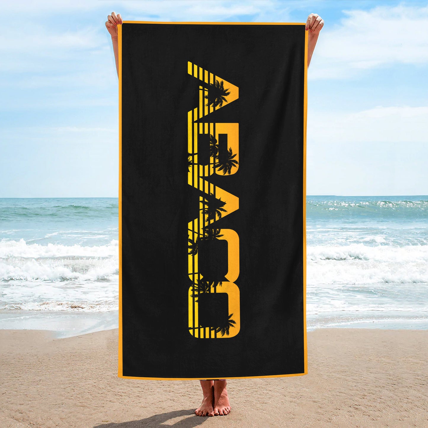 View of Abaco Black & Gold Ultra Soft Beach Towel