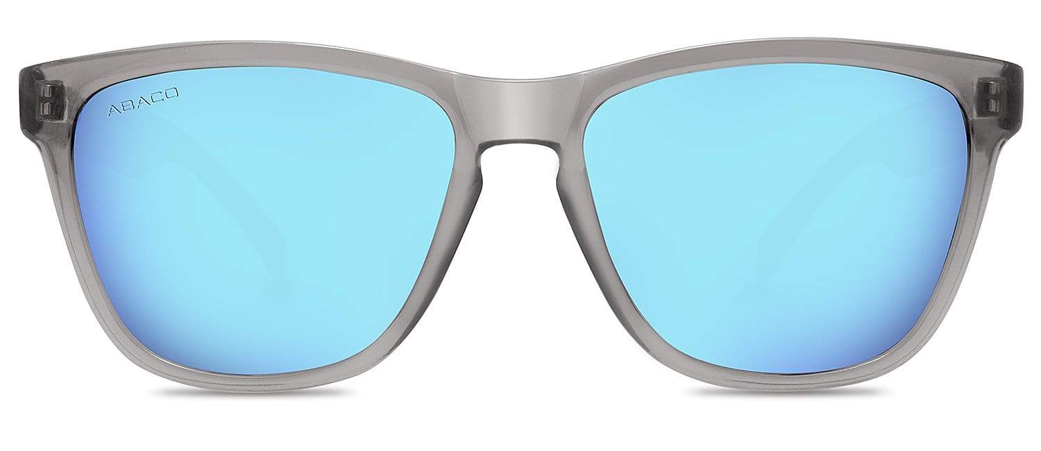 Abaco Kai Crystal Grey Sunglass Polarized Caribbean Blue Mirror Lens Front