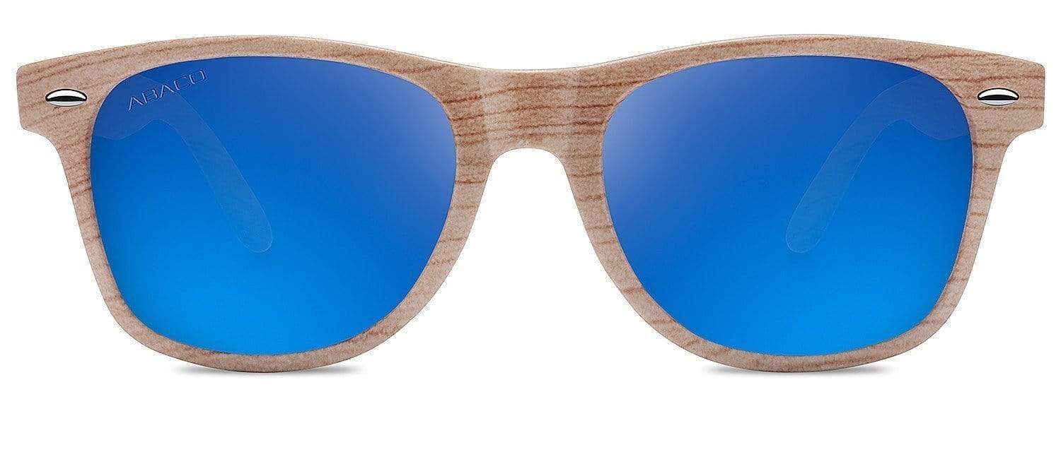 Abaco Tiki Grey Wood Sunglasses Polarized Deep Blue Lens Front