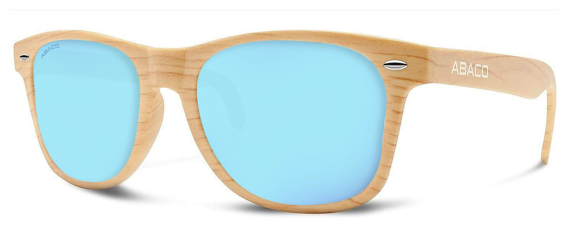 Abaco Tiki Natural Wood Sunglasses Polarized Caribbean Blue Lens Side