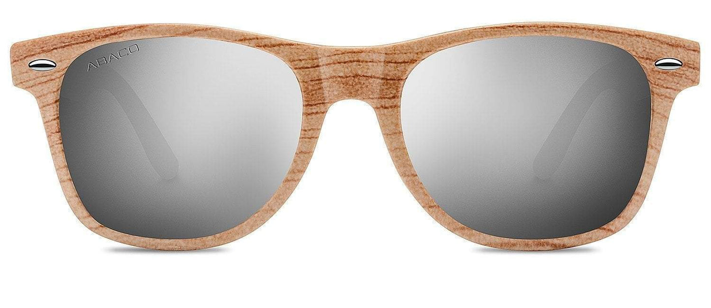 Abaco Tiki Grey Wood Sunglasses Polarized Chrome Lens Front