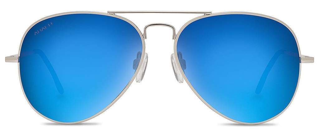 Abaco Dakota Silver Sunglass Polarized Blue Mirror Lens Front