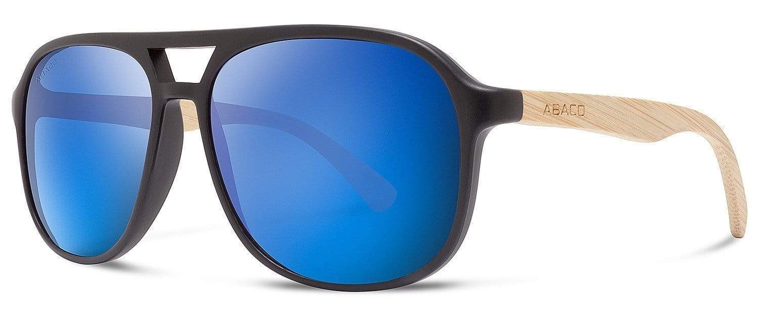 Abaco Pitbull Matte Black Bamboo Sunglass Polarized Blue Mirror Lens Side