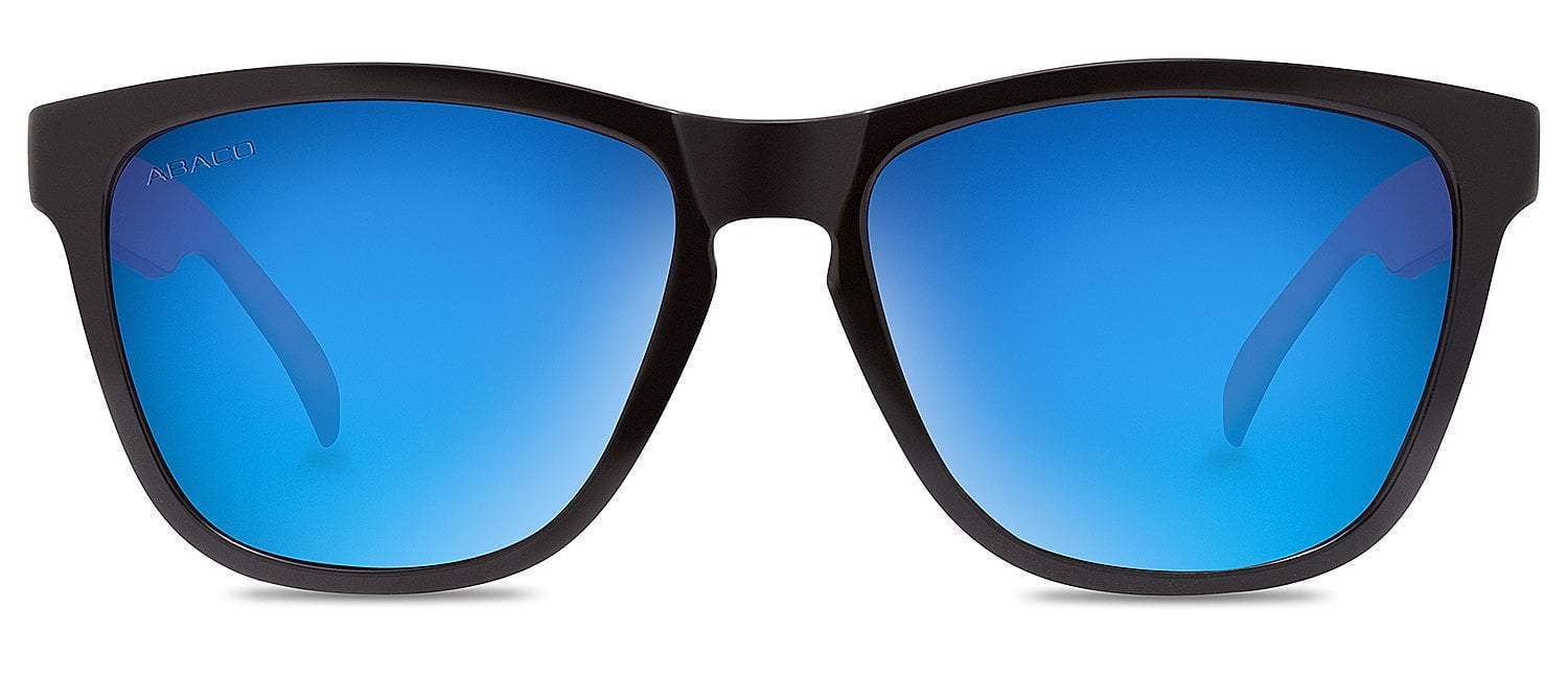 Abaco Kai Gloss Black Sunglass Polarized Deep Blue Mirror Lens Front