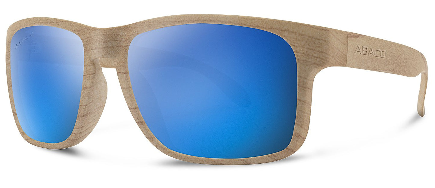 Abaco Dockside Grey Wood Sunglass Polarized Blue Mirror Lens Side