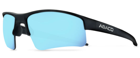 Abaco Forty Four Black Sunglass Polarized Caribbean Blue Mirror Lens Side