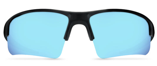 Abaco Forty Four Black Sunglass Polarized Caribbean Blue Mirror Lens Side