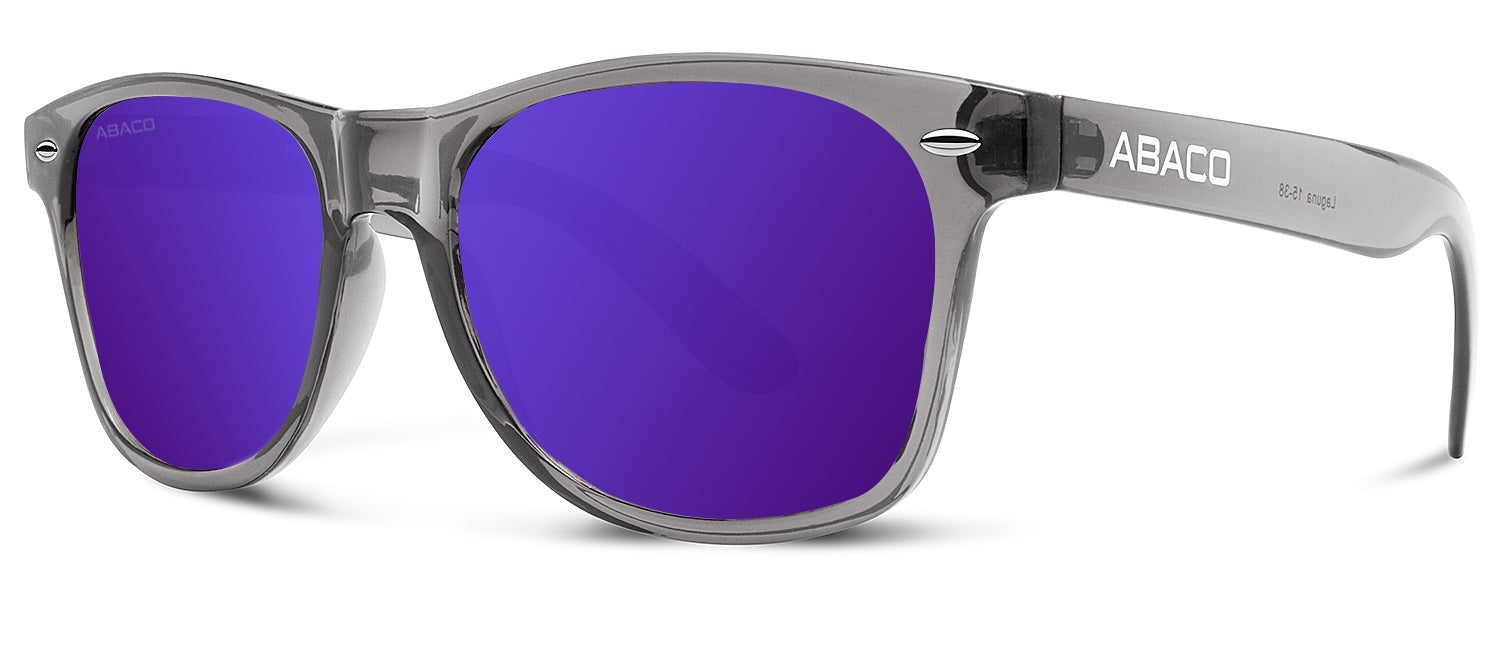 Abaco Laguna Crystal Grey Sunglass Polarized Purple Mirror Lens Side