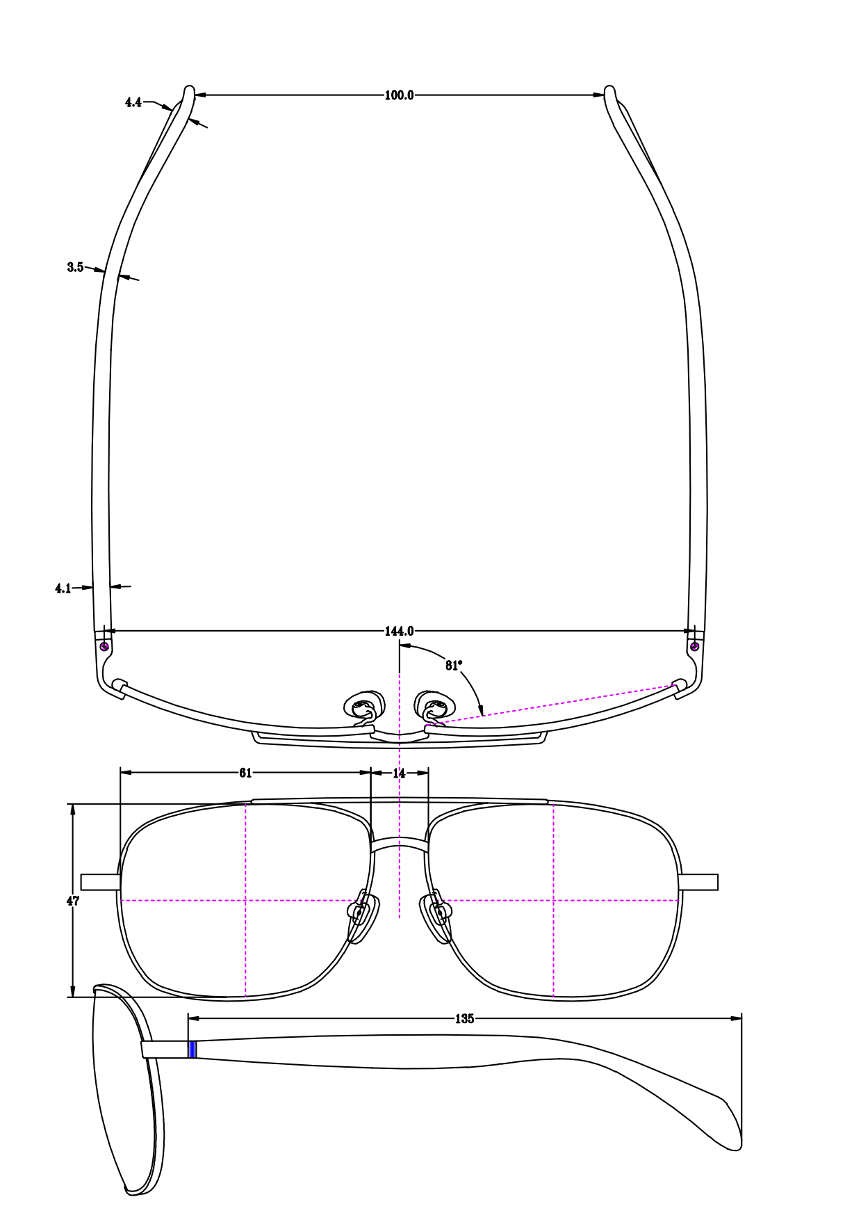 Abaco Austin Sunglass Blueprint Drawing