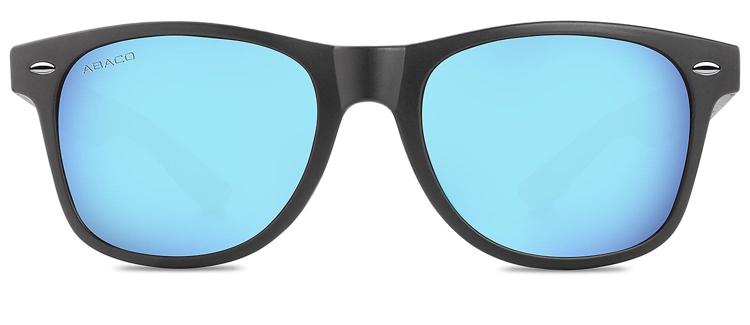 Abaco Taylor Matte Black Bamboo Sunglasses Polarized Caribbean Blue Lens Front